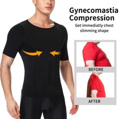 3 Pack Men Body Shaper Slimming Shirts Vest Compression Short Sleeve Shapewear