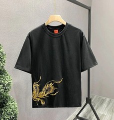 Men’s Premium Phoenix Embroidery Cotton T-Shirt Slim Fit Short Sleeve Tee