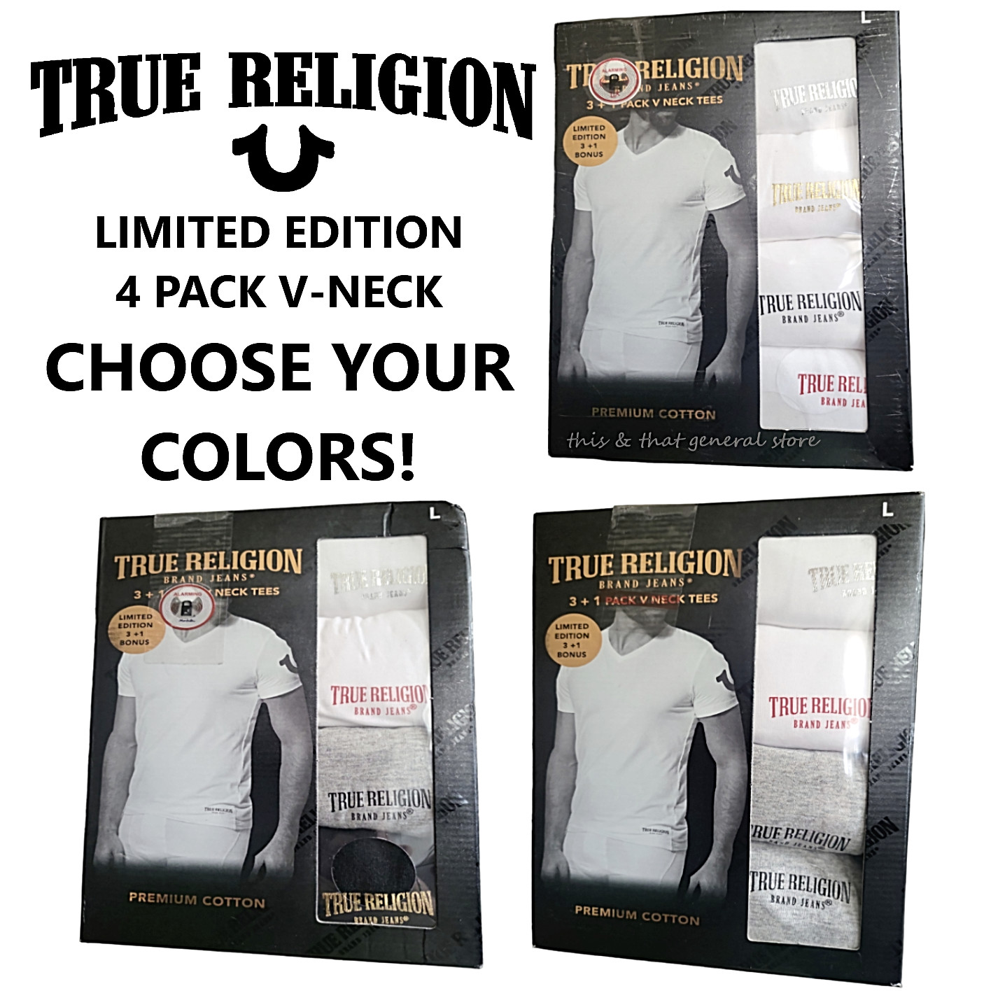 GET UP TO 20% OFF True Religion LARGE Mens Loungewear 4 Pack  V-Neck T-SHIRTS
