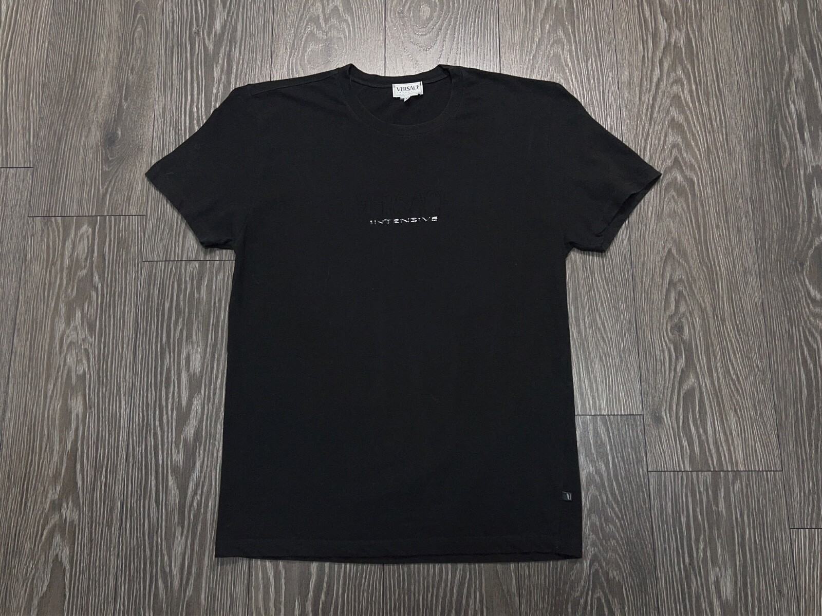 Mens Vintage Versace Intensive Logo Black Cotton Polyamide Size XL