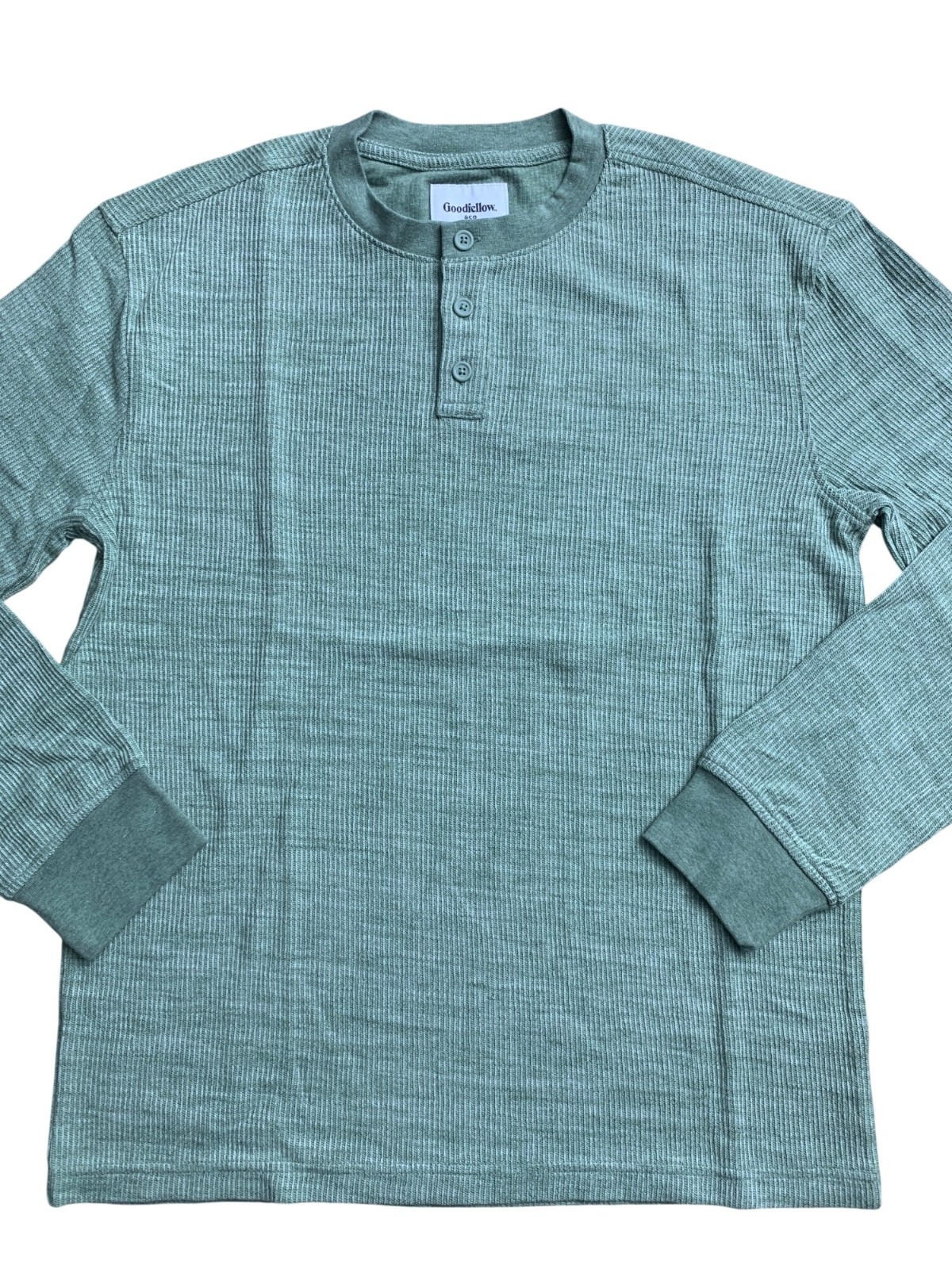 Goodfellow & Co Mens Ribbed Henley Long Sleeve Shirt Sage Green Size Medium gallery