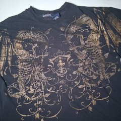 Vintage Y2K Bugle Boy Shirt Men Medium Gold Dragon Skeleton Distressed Destroyed