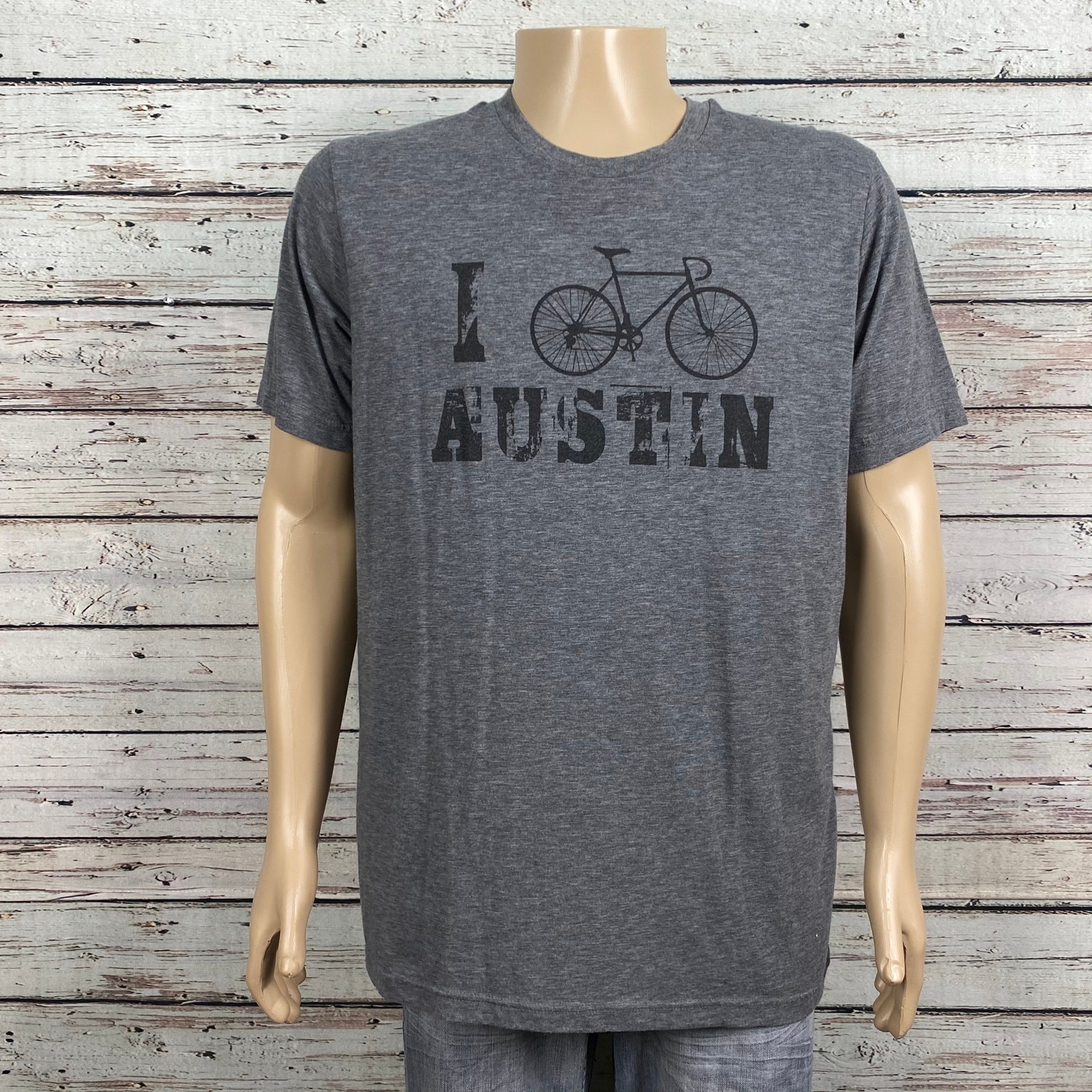 Men's XL Bicycle Bike Austin Texas Heather Gray Graphic Print T-shirt Canvas gallery