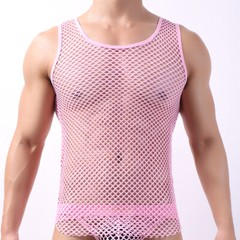 New Men Mesh See Through Fishnet Vest T-Shirt Sleeveless Sport Lingerie Tank Top