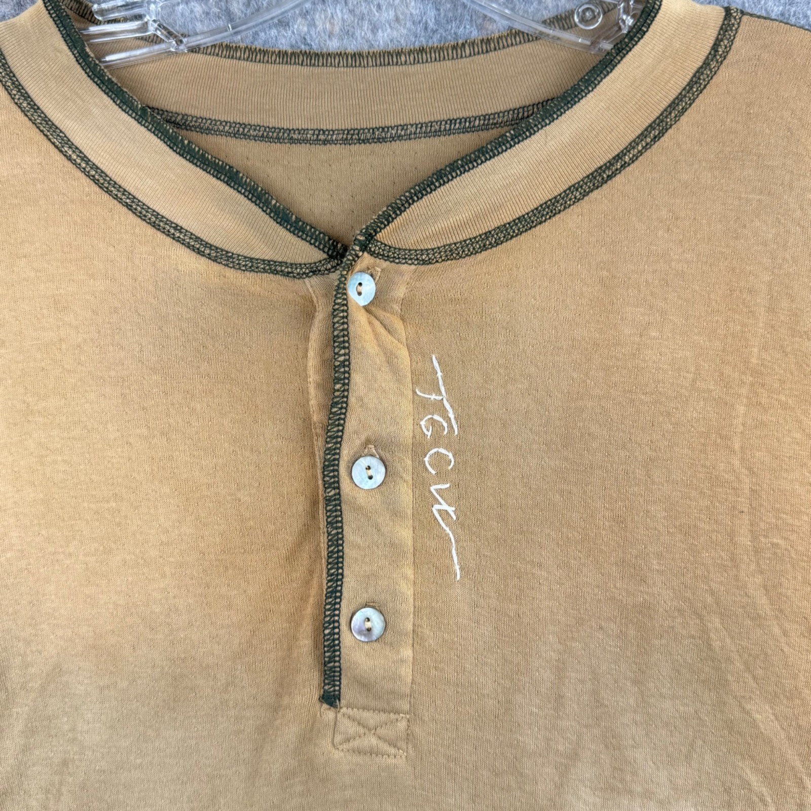The Great China Wall Henley Shirt Sz XXL Tan Long Sleeve Cotton USA gallery