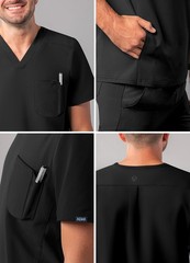 Adar Addition Scrubs For Men – Modern Multi Pocket V-Neck Scrub Top