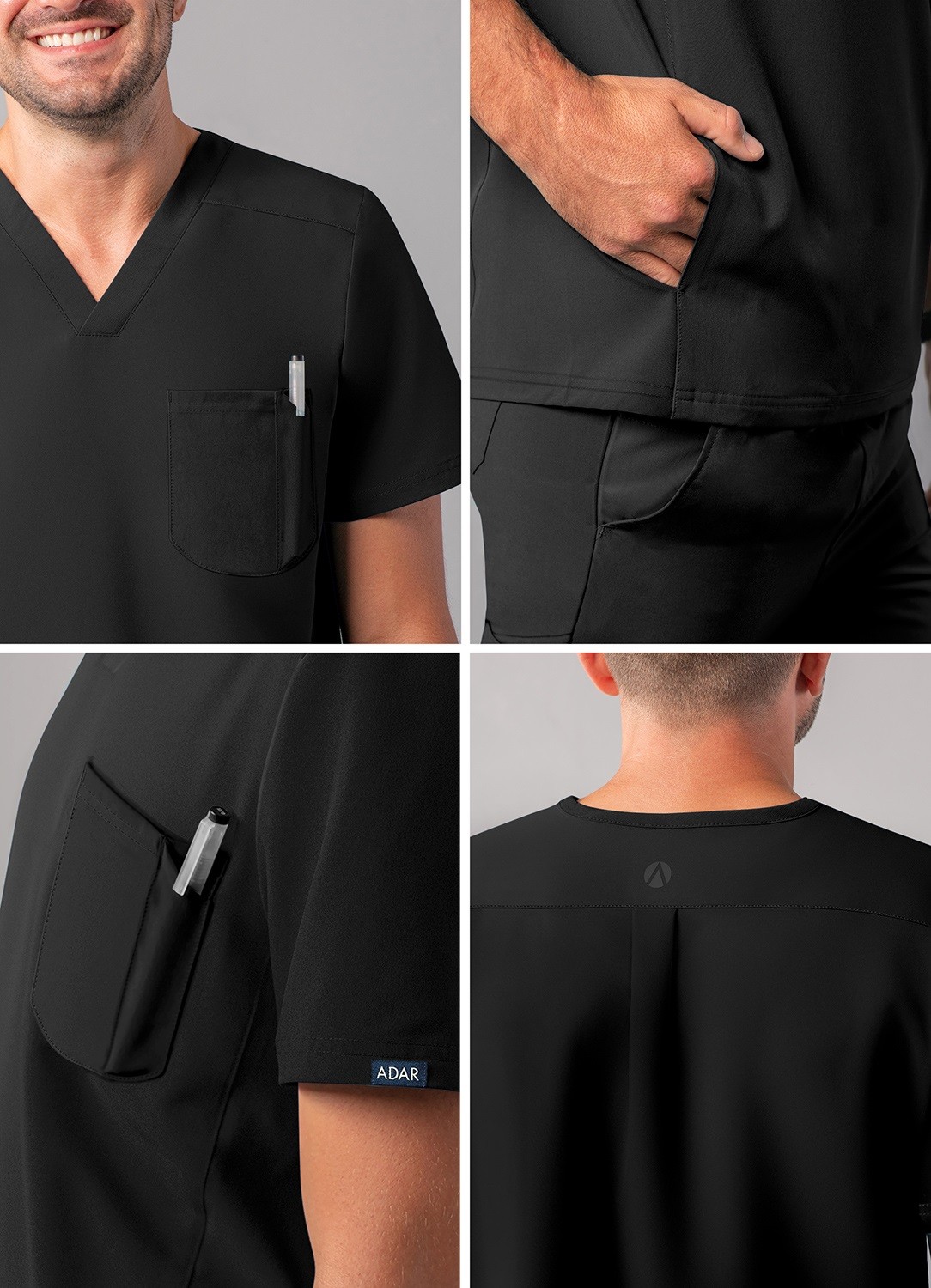 Adar Addition Scrubs For Men - Modern Multi Pocket V-Neck Scrub Top gallery