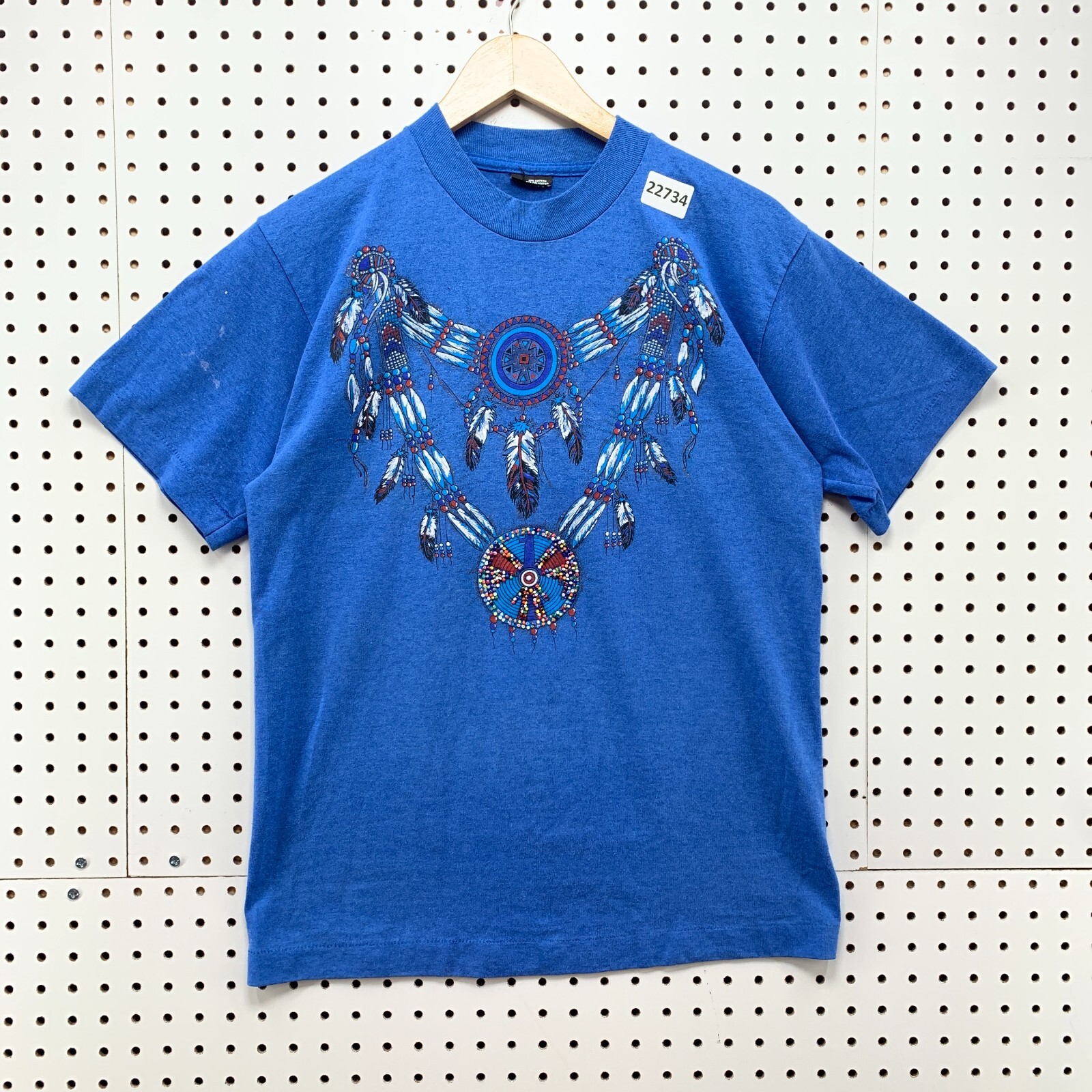Vintage 90s Indian Dream Catcher Shirt Blue Men Medium Beaded 19x27 gallery