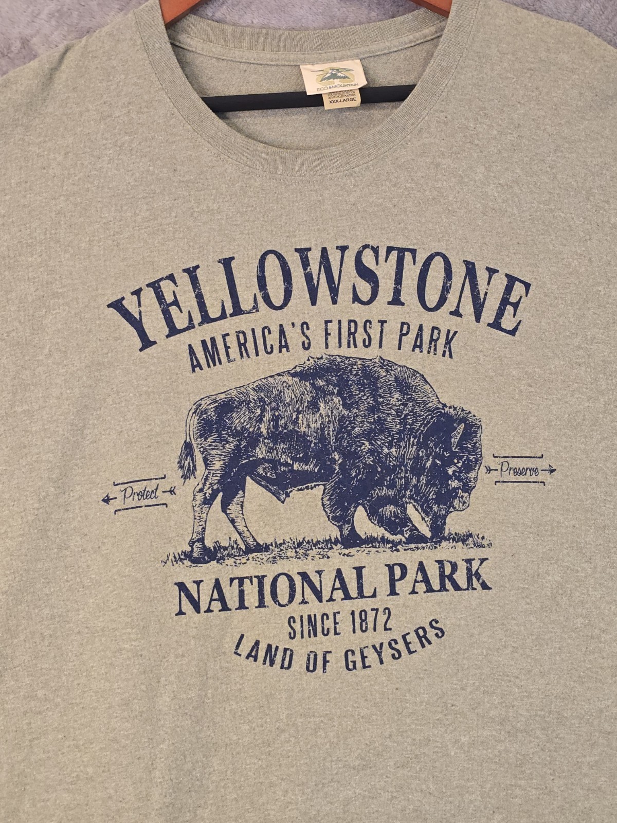 VTG 90s Eco Mountain Bison Yellowstone National Park Graphic T-Shirt 3X Green