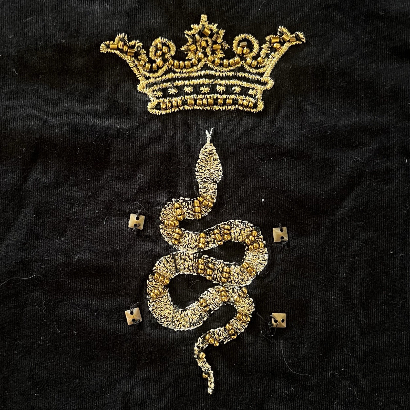 ZARA Man Black Beaded Sequin Snake Crown Embroidered T-Shirt Size M gallery