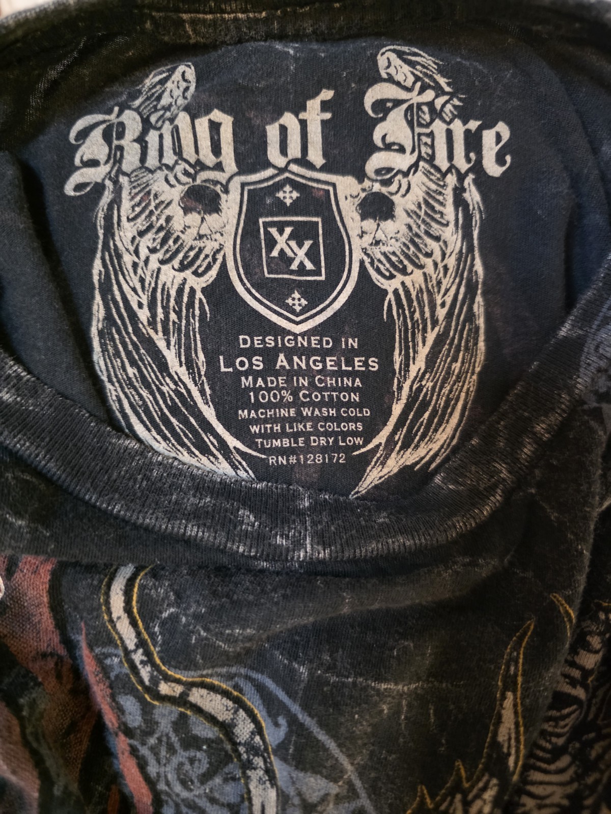 Y2k Vintage Ring of Fire Dragon Graphic Print Crew Neck Short Sleeve T-Shirt 2x gallery