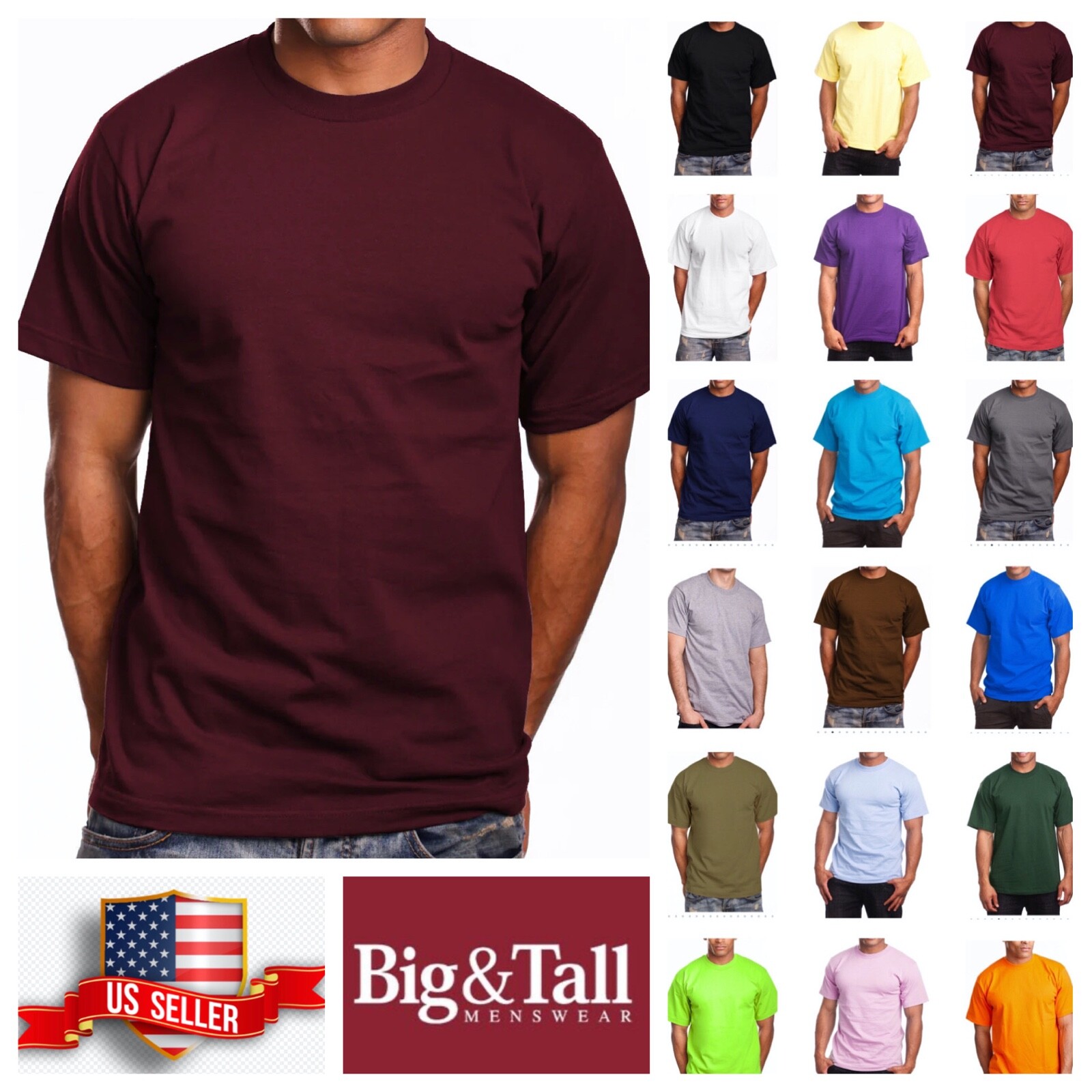 Mens T- Shirt HEAVY WEIGHT Plain Crew Neck Cotton S-7X & LT-5XLT Big and Tall gallery