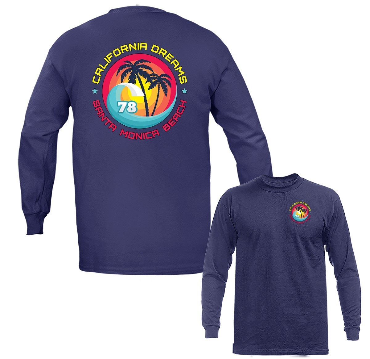 California Dreams Santa Monica Beach Retro Surf Palm Tree Long Sleeve T-Shirt gallery
