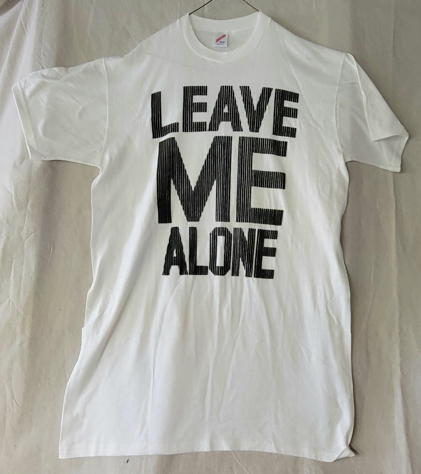 Jerzees T Shirt Leave Me Alone One Size Fits All Made in USA Raised Letters gallery