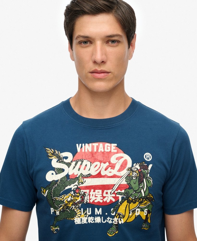 Superdry T-Shirt Short Sleeve Crew Neck Top VL Tokyo Relaxed Tee Blue Dark Grey gallery