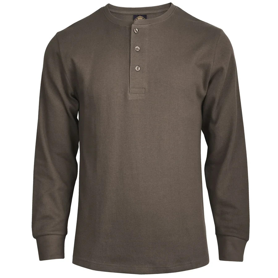 New Men Thermal Henley Shirt T-shirts Long Sleeve Cotton Pullover Three Buttons gallery