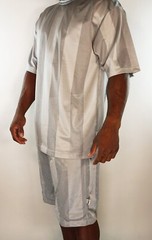 MEN’S 2 PIECE SILVER SEMI-SHEER CREW NECK SHIRT & SHORTS SET SIZE L