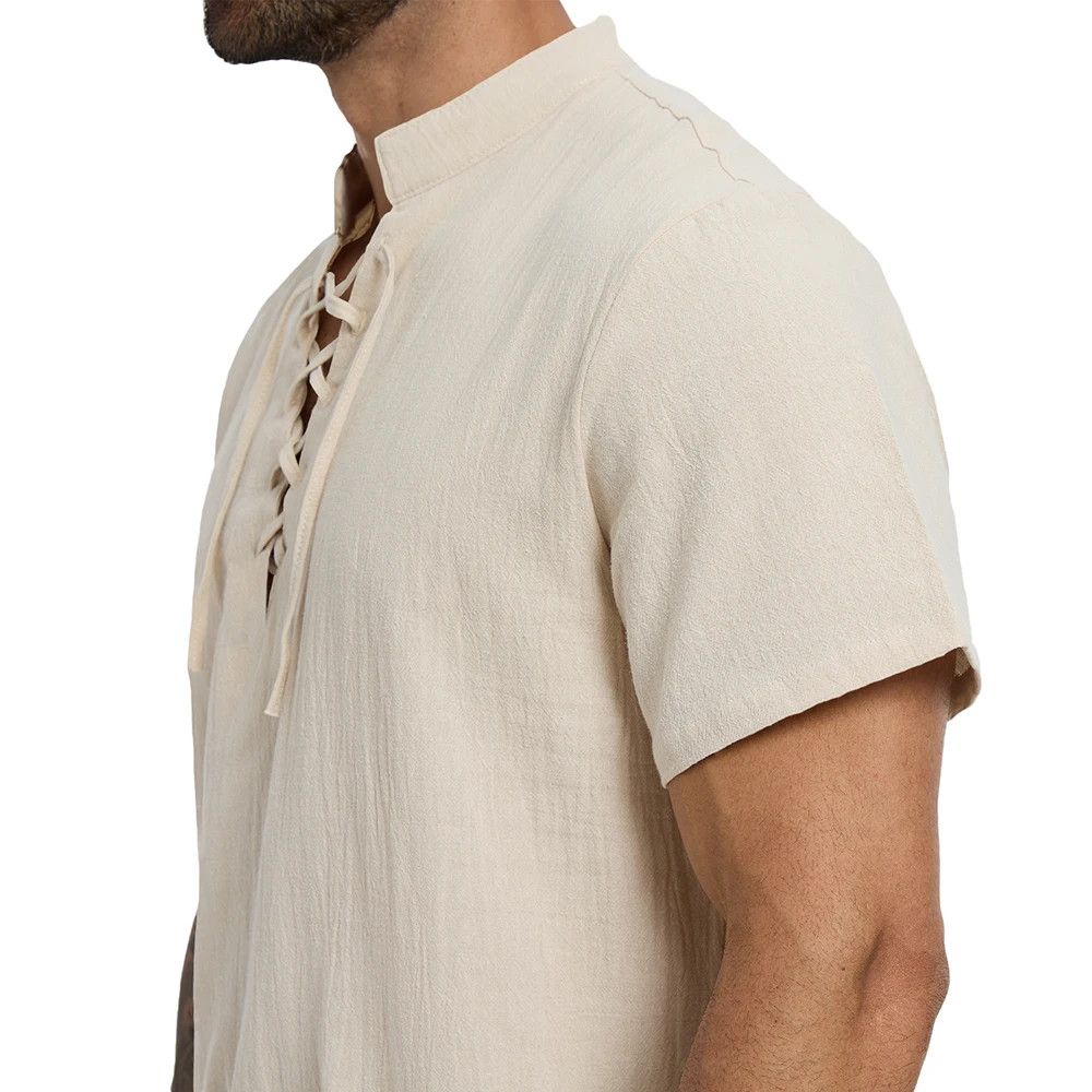 Men’s Vintage Pirate V-Neck Cotton Linen Shirt Breathable Gothic Style Tee Gift gallery