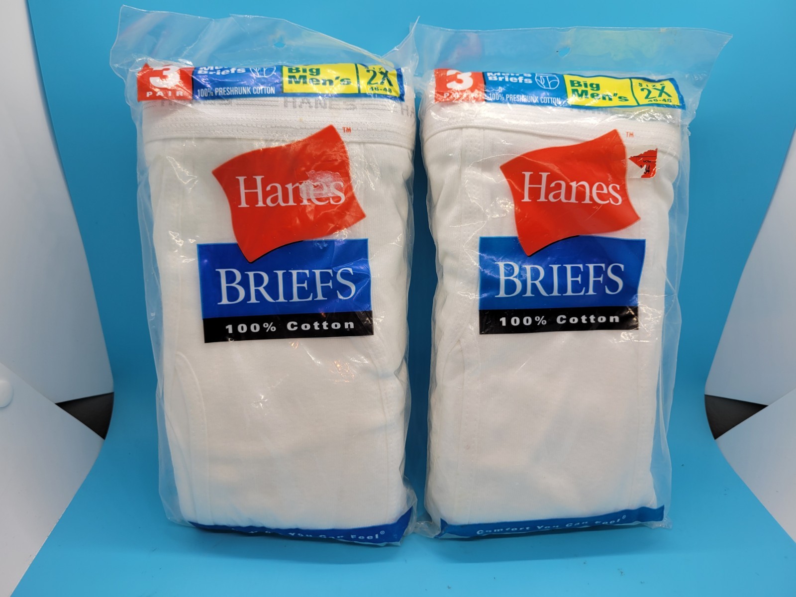 2 × Vintage 2000 Hanes Big Men’s Briefs Underwear White 3 Pack Cotton 2XL
