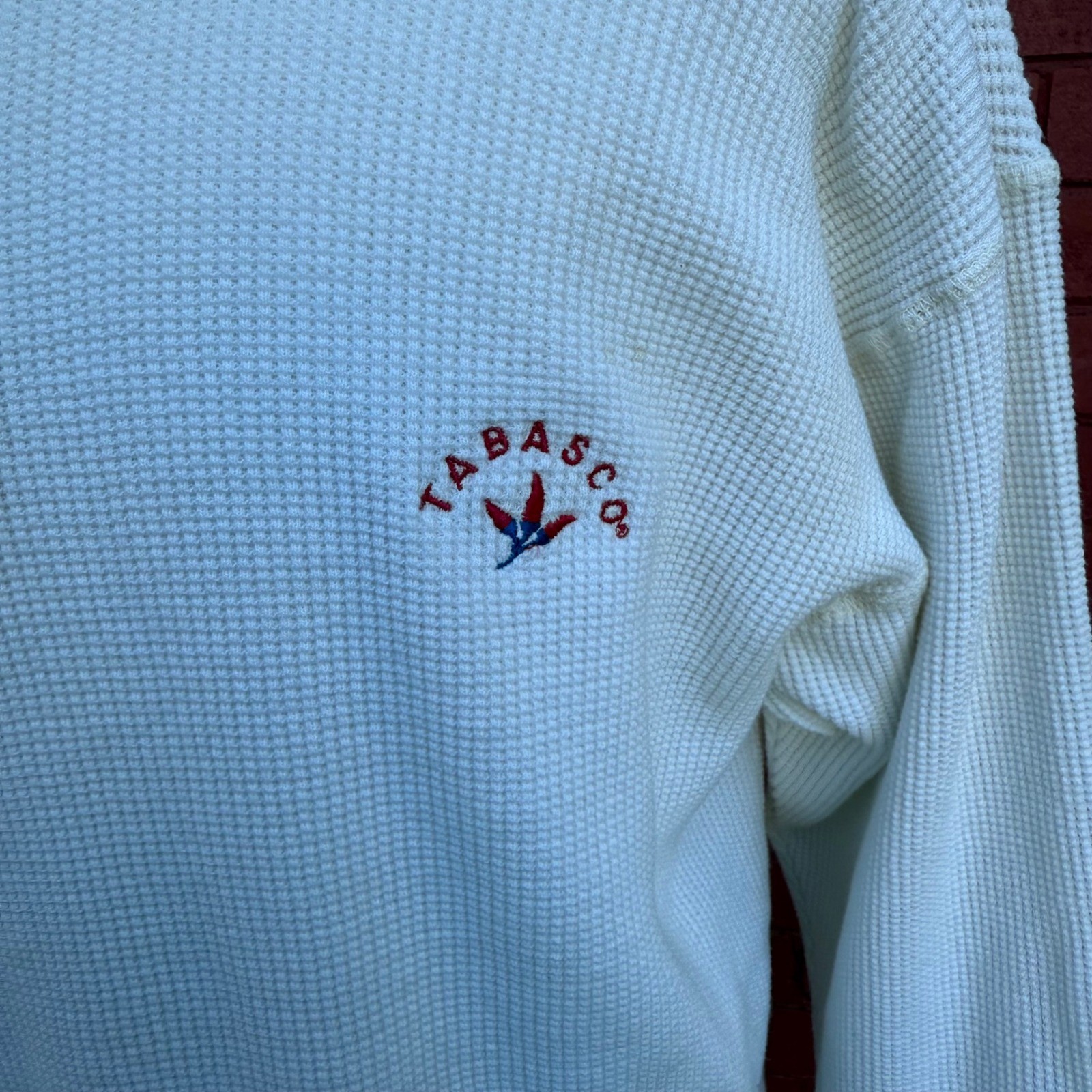 Tabasco Henley Thermal Shirt Mens Large Long Sleeve Waffle Knit Button Logo Top gallery