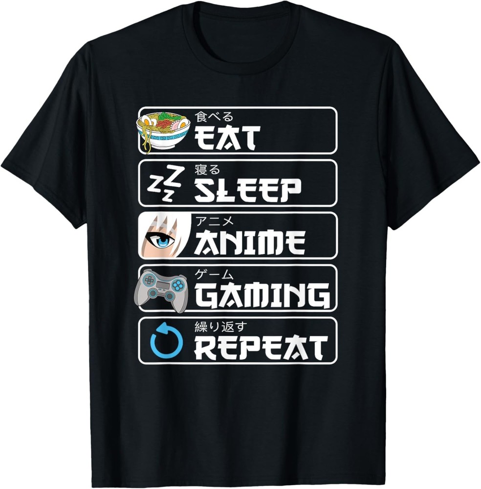 Eat Sleep Anime Gaming Repeat Otaku Anime Manga T-Shirt