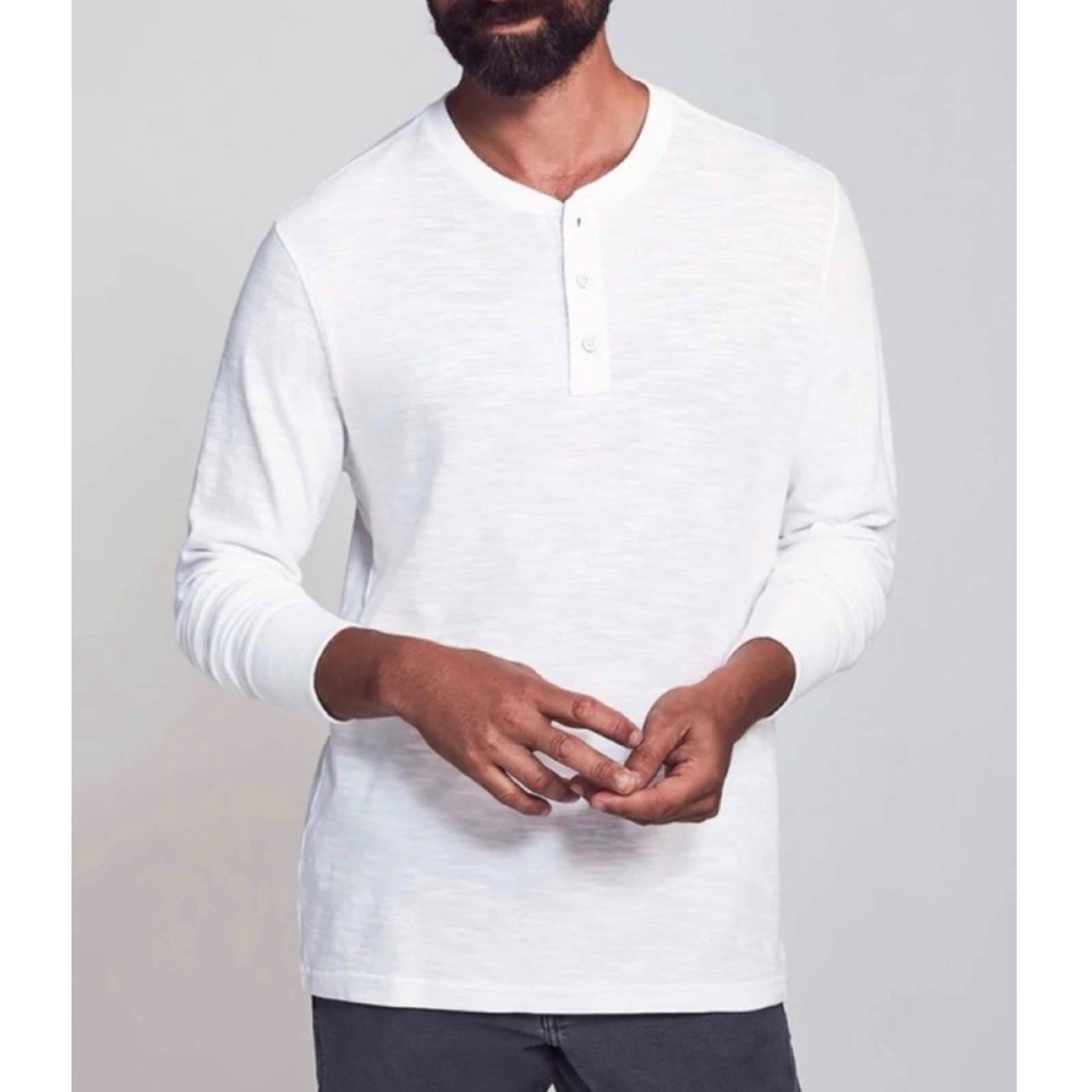 FAHERTY Men's Slub Cotton Henley Long Sleeves Tee Retail: $98 gallery