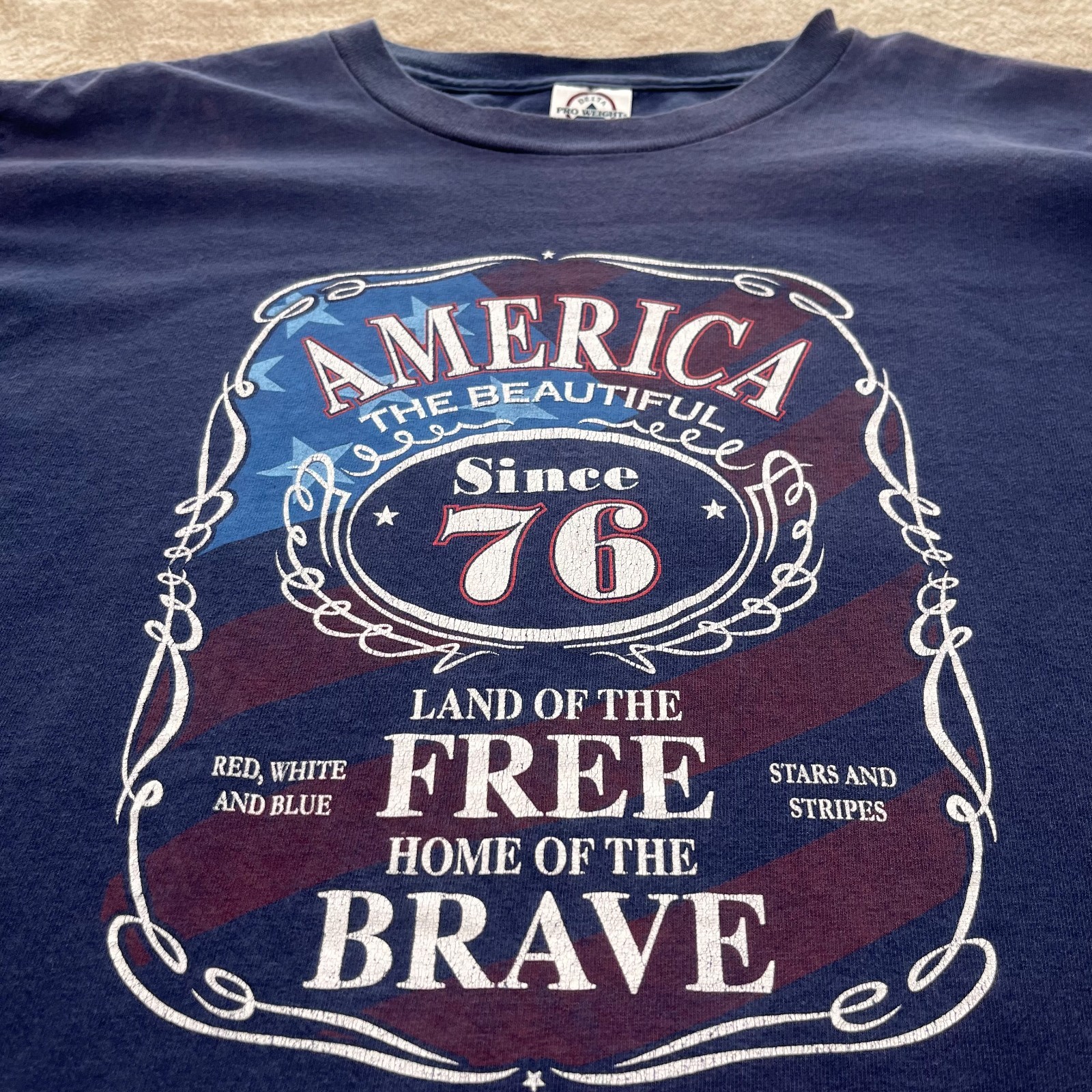 Delta Pro Weight Men's Medium Short Sleeve -Blue America Free & Brave T-Shirt gallery
