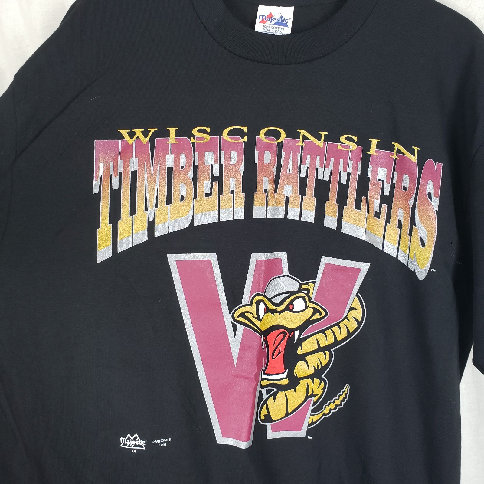 Vintage Wisconsin Timber Rattlers Majestic Baseball Black TShirt Mens XL 90s USA gallery