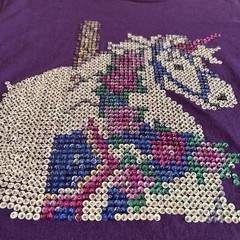 Vintage 90s Unicorn Carousel Sequin T-Shirt Size Large Folk Pop Art Mystical
