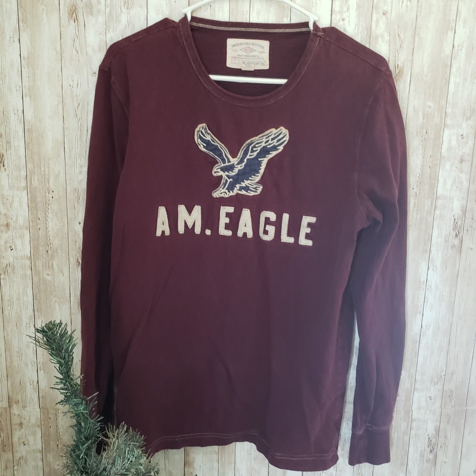 Vintage American Eagle Embroidered Long Sleeve T-Shirt Red M Y2K gallery