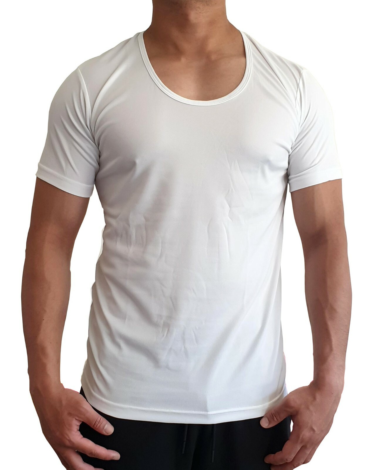 MENS SCOOP NECK T SHIRT QUICK DRY POLYESTER SLIM FIT S - XXL EURO CASUAL MUSCLE gallery