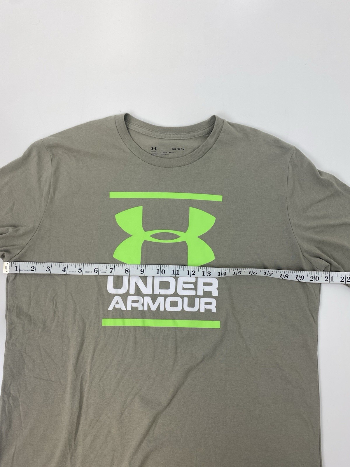 Under Armour Green/Gray Graphic Logo Crew Neck Short Sleeve Loose Tee Men M gallery
