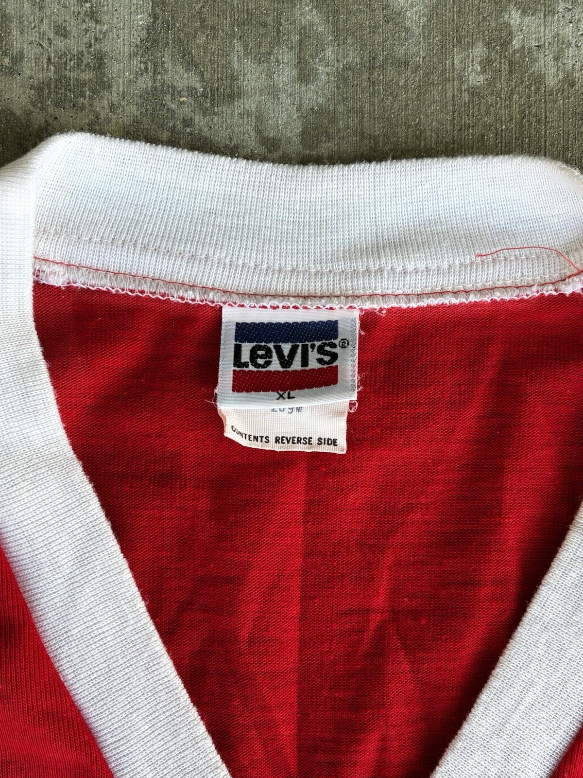 Levi’s Vintage 1984 USA West LA Olympics V-neck Ringer Collar Tee XL 22” X 27” gallery