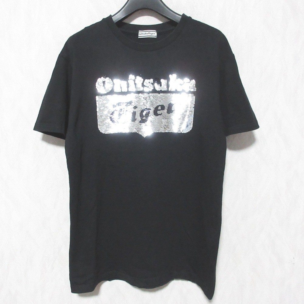 Onitsuka Tiger Sequin Logo T-Shirt, Size Small, Black mens USED