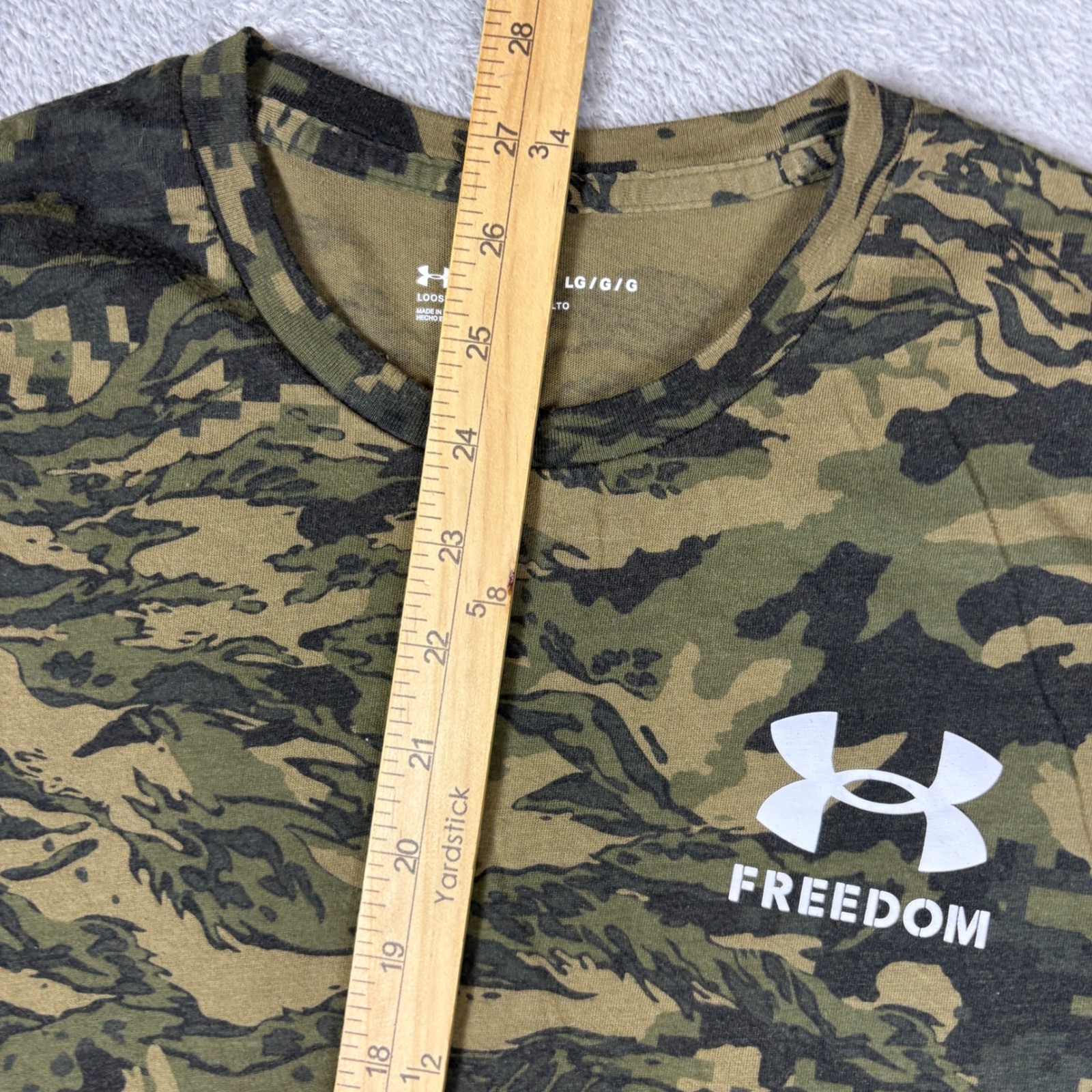Under Armour Shirt Men Large Freedom Digital Camo Tiger Stripe Green USA Logo gallery