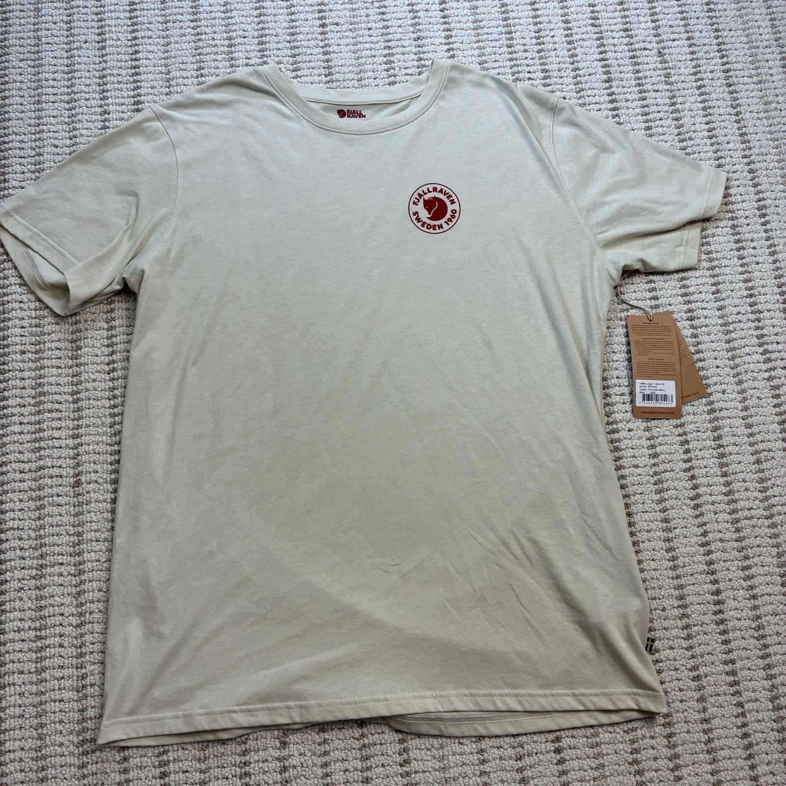 NWT Fjallraven Short Sleeve Shirt Logo Mens XXL Organic Cotton Chalk White Beige gallery