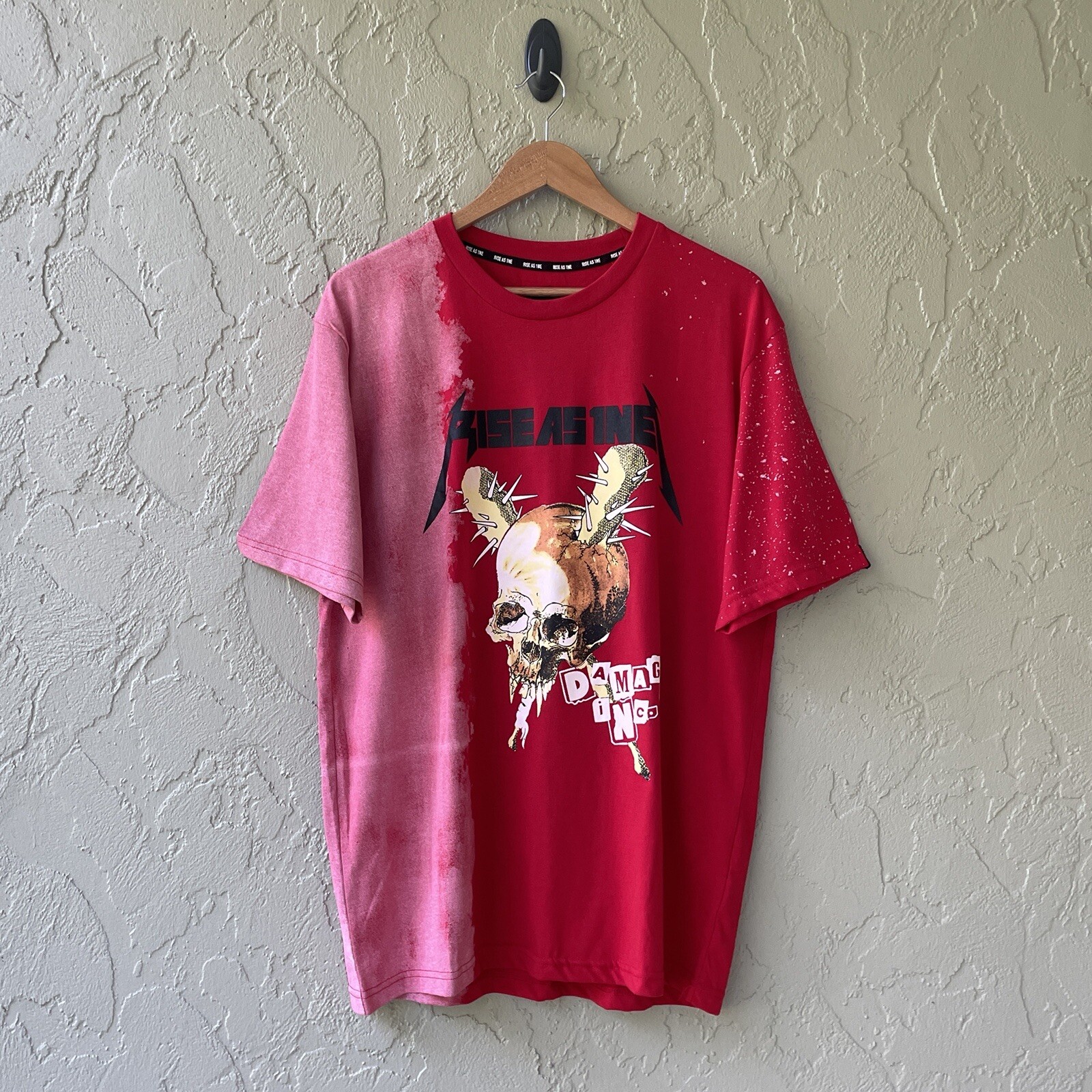 Rise As 1NE Men’s Size Large Red Multicolor Damage Inc. Short Sleeve T-Shirt NWT