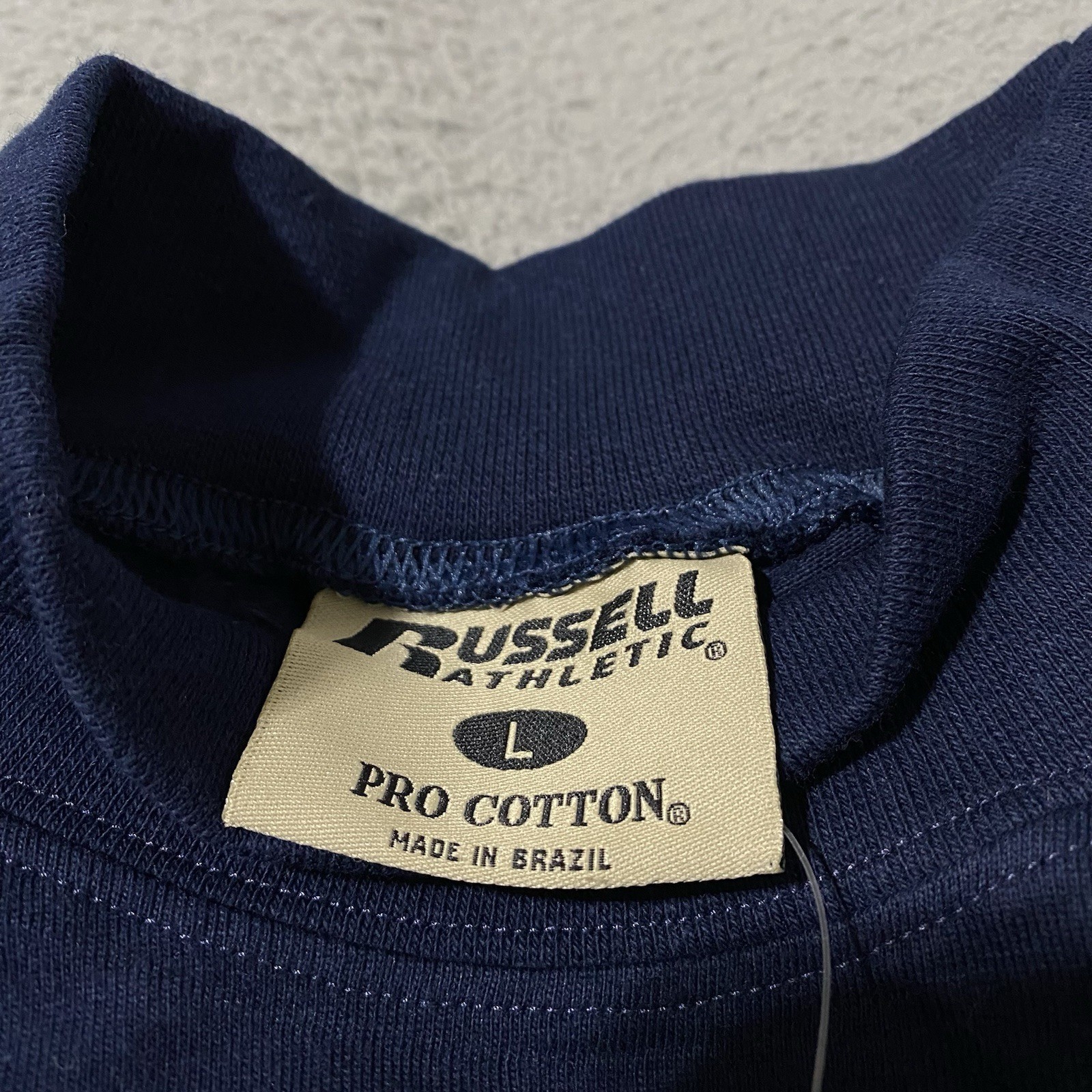 Vintage Russell Athletic Mock Neck Shirt Mens Large Navy Pro Cotton Blank NEW gallery