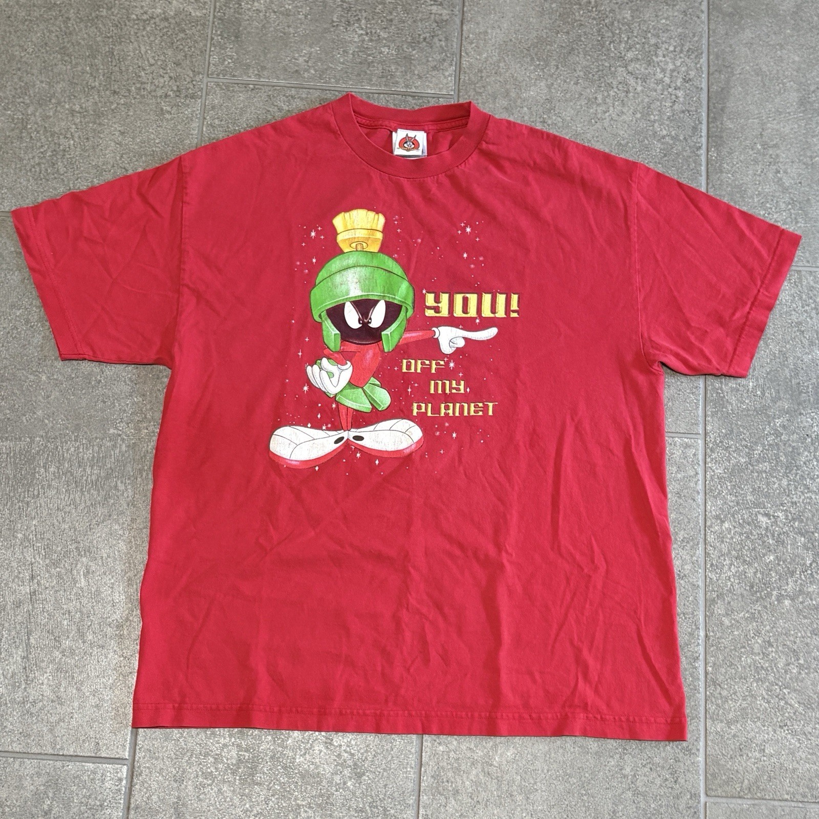 Marvin Martian Shirt Red Get Off My Planet Go Home Looney Tunes XL Y2K USA Bugs