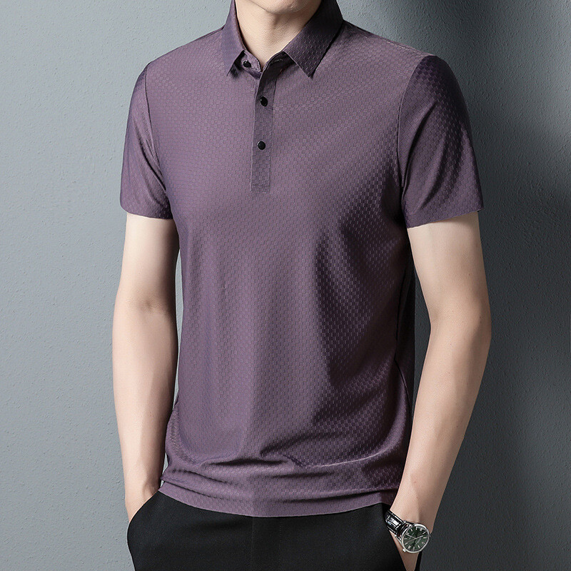 New Traceless Short Sleeve Men's Solid Color Fashion Casual Lapel T-shirt gallery