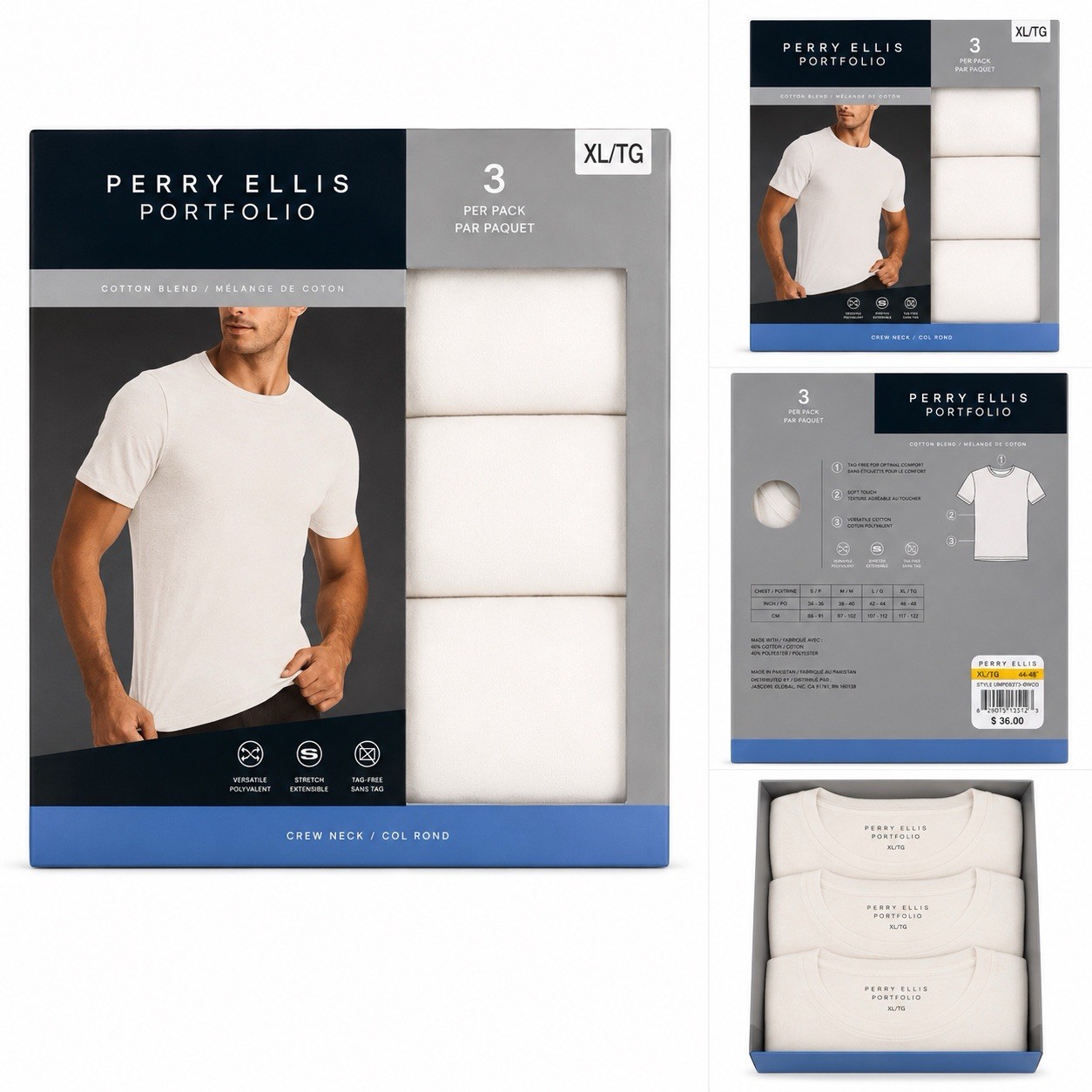 Perry Ellis Portfolio 3 Pack White shirts Men’s XL gallery