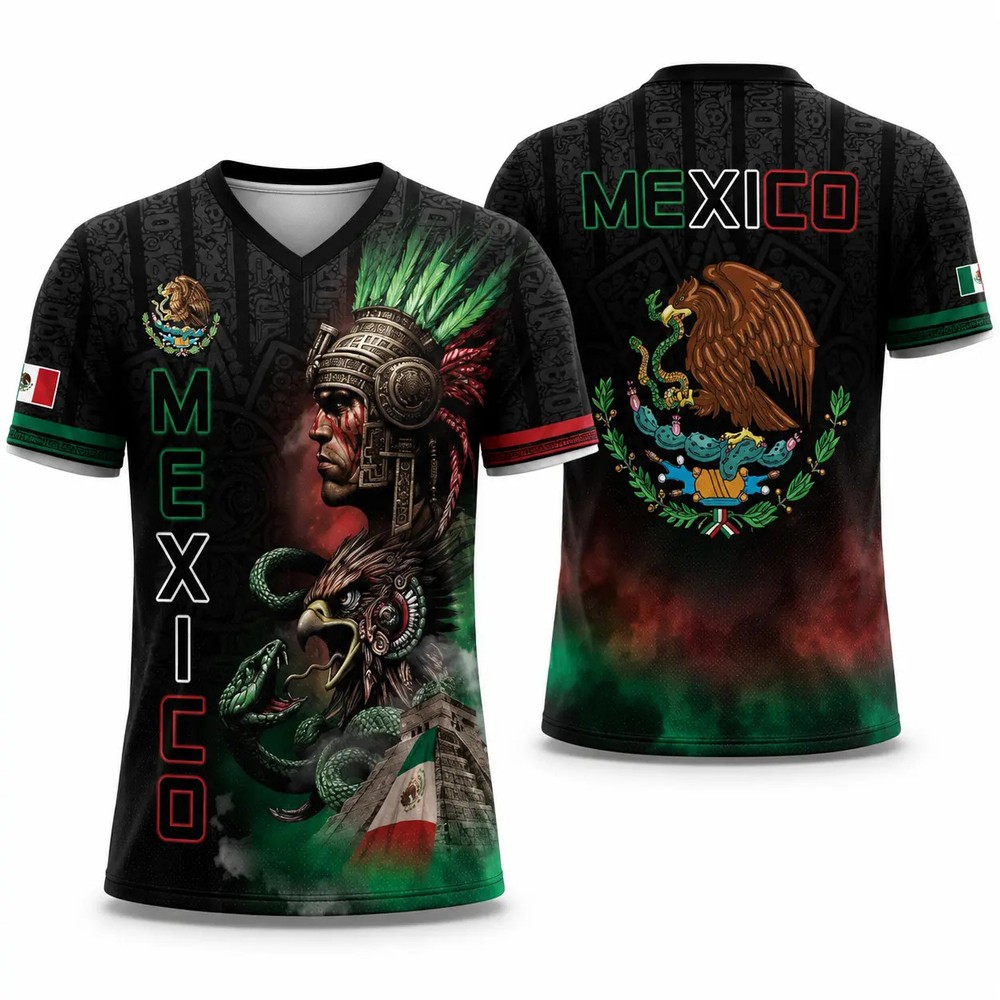 Unisex Mexico Aztec Warrior 3D All-Over Print Sports Top – Mexican Flag Eagle an