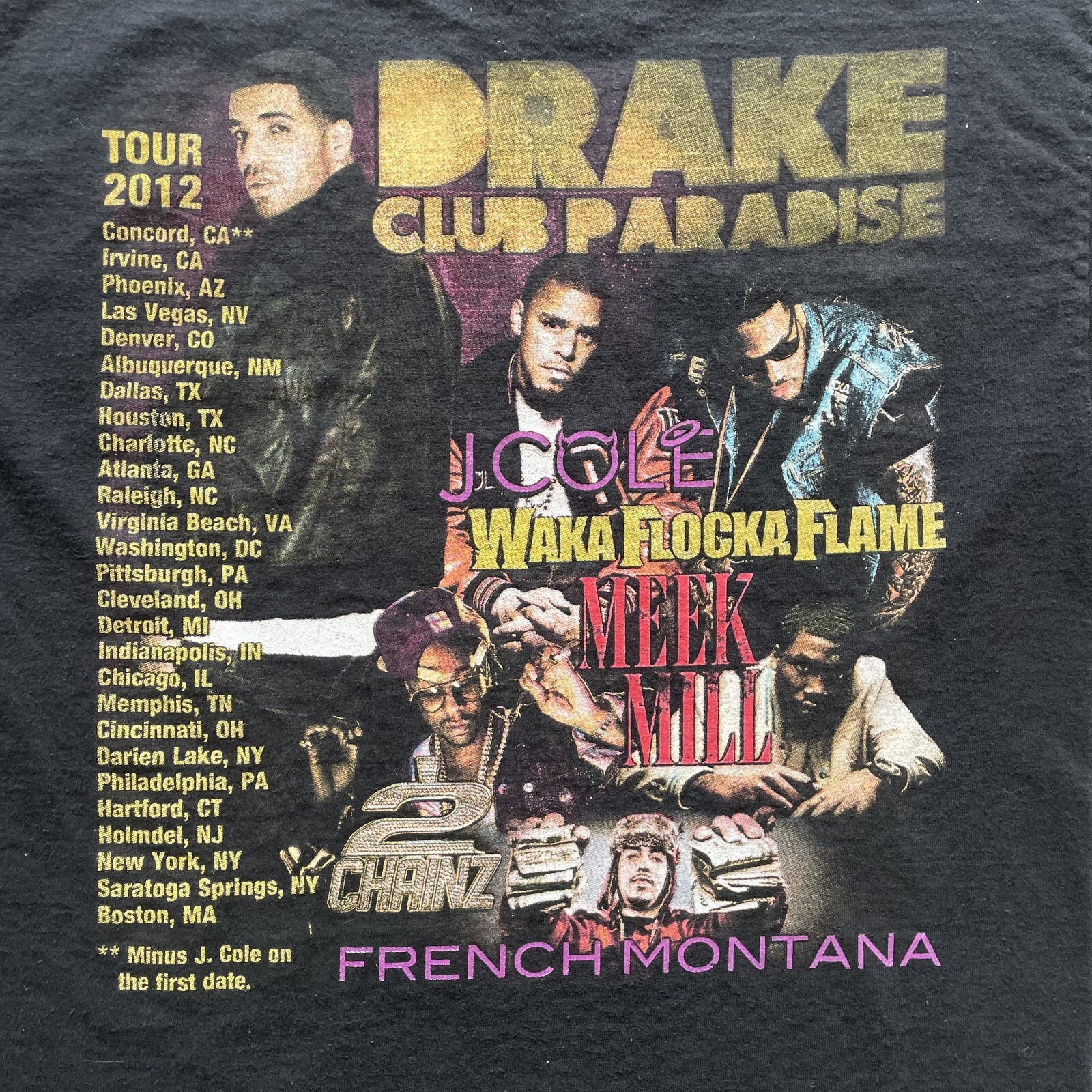 Drake Shirt Mens Medium Club Paradise Tour Concert 2012 Faded J Cole Rap Tee gallery