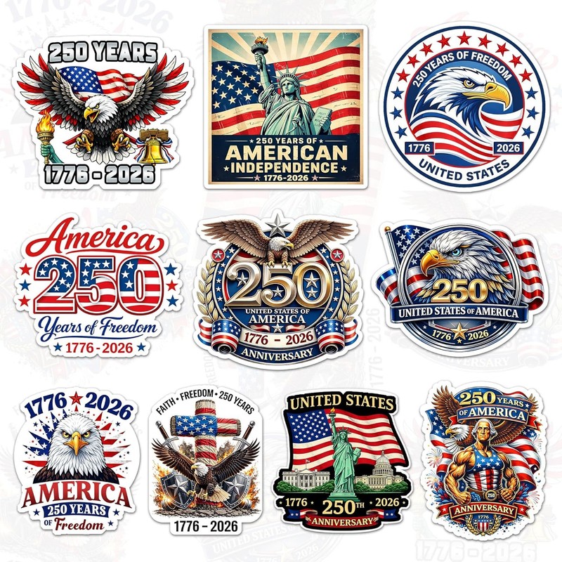 America 250 Years of Freedom Sticker Pack 10Pcs 3 Inch – USA 250Th Anniversary 1