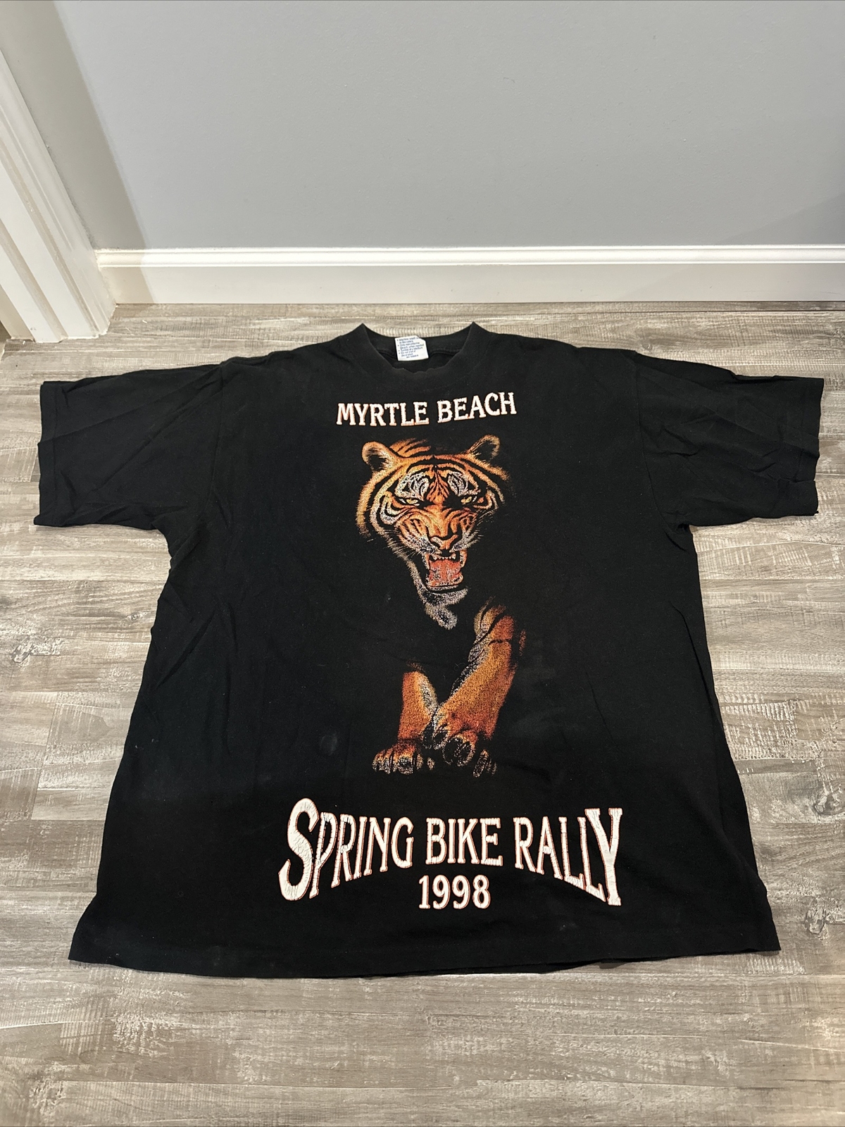 Vtg 90s 1998 Myrtle Beach Spring Bike Rally Shirt Tiger XL Double Sided SS USA
