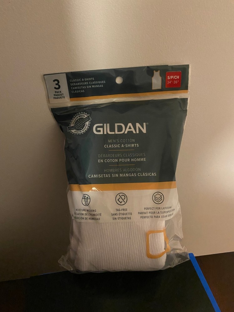 BRAND NEW MEN’S SIZE SMALL GILDAN 3 PACK WHITE A -SHIRTS
