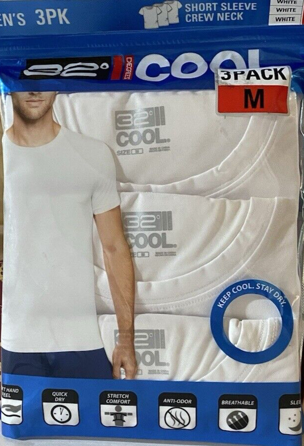 NWT 3 Pack 32 Degrees Cool Short Sleeve Crew Neck Breathable TShirt White size M gallery