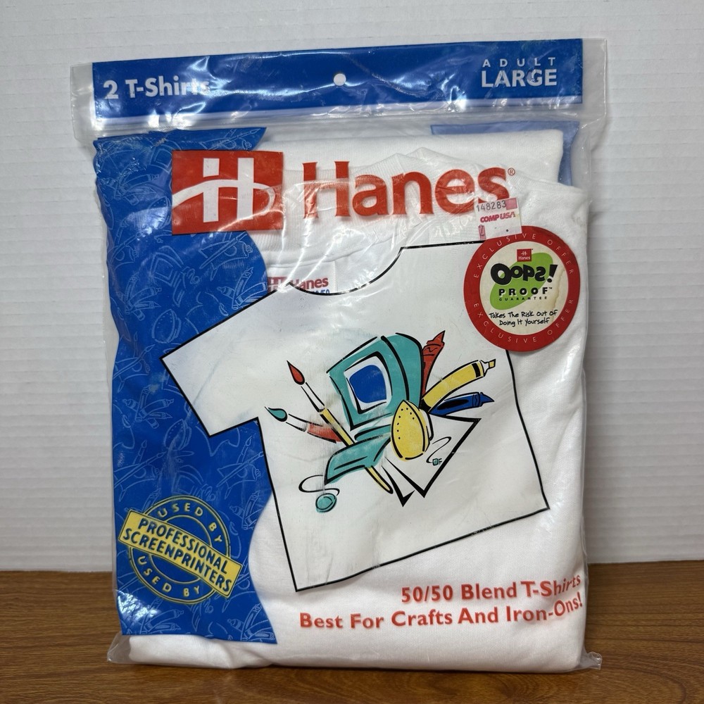 Hanes Undershirt Crew Neck Size 3X White Large Vintage Oops Proof
