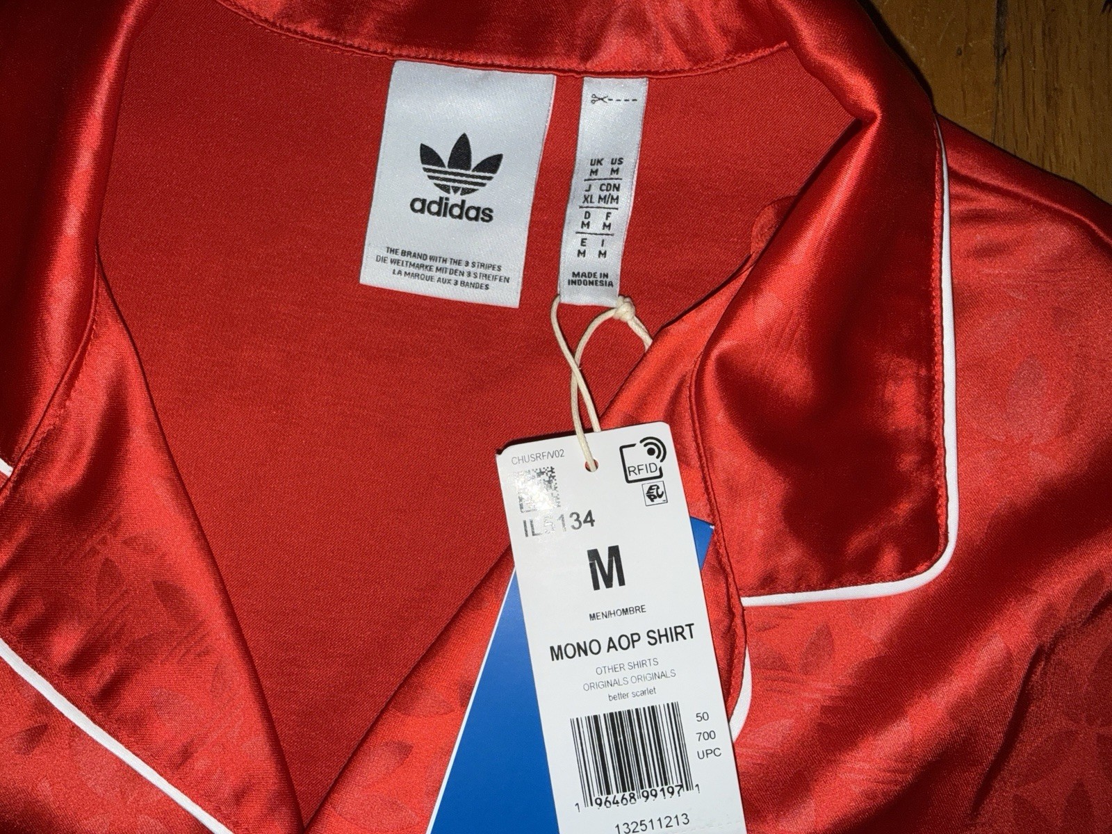 NEW WT Adidas Men's Satin Shirt Monogram Size MEDIUM Shiny Glanz Button Down gallery