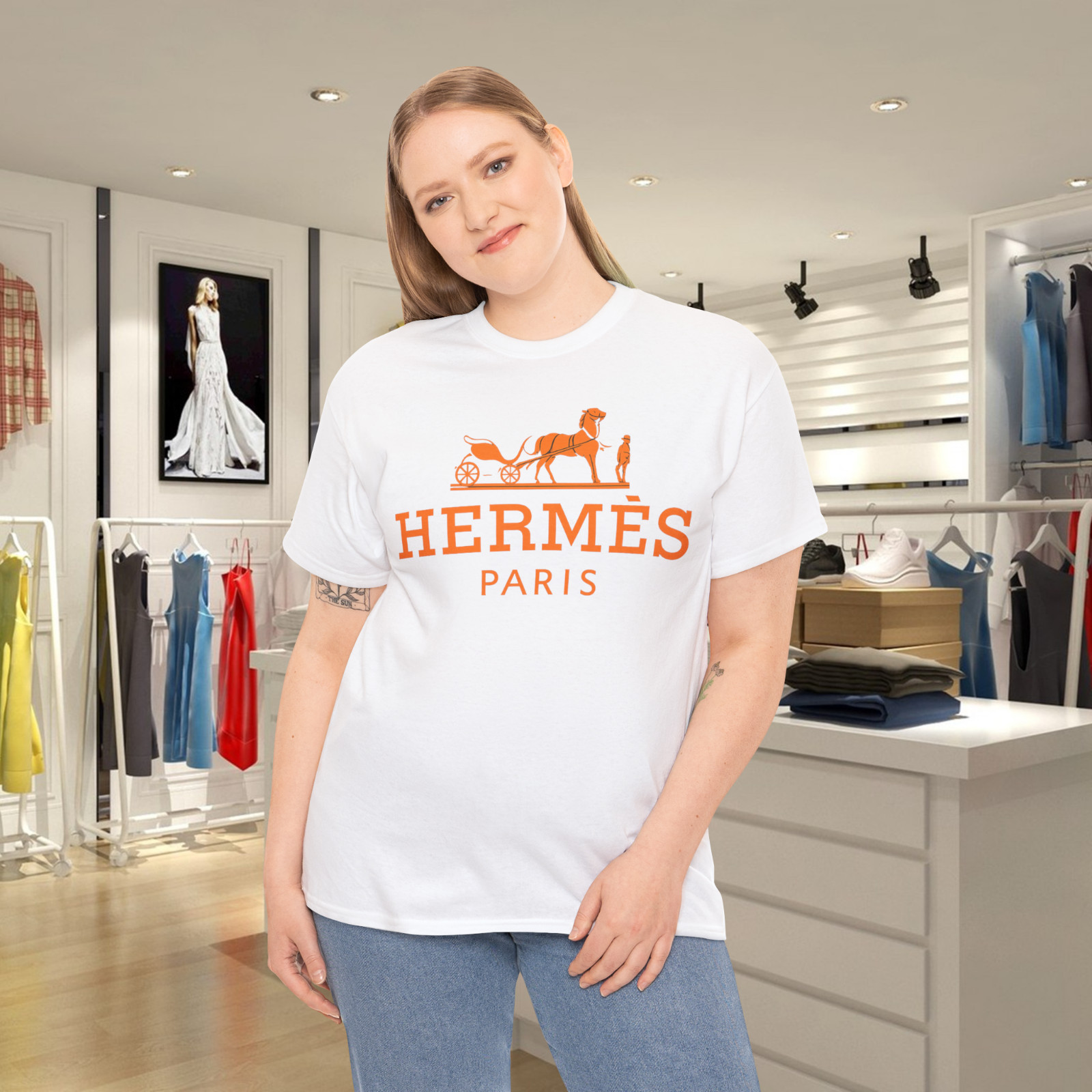 Paris Vintage Horse Carriage Orange Graphic T-Shirt gallery